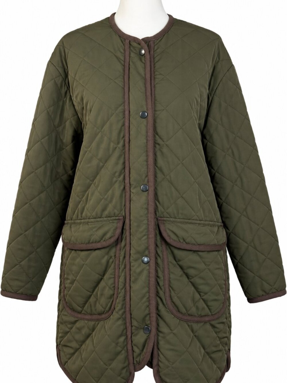 ZARA TRF Mid-Length Heritage Quilted Coat, Olive Green/Brown Women's Size S/M